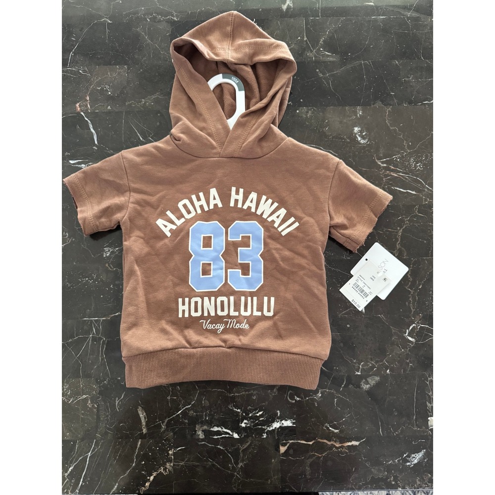 18 M Grayson Mini Baby Boys Aloha Hawaii 83 Short Sleeve Hoodie Brown 18M NWT